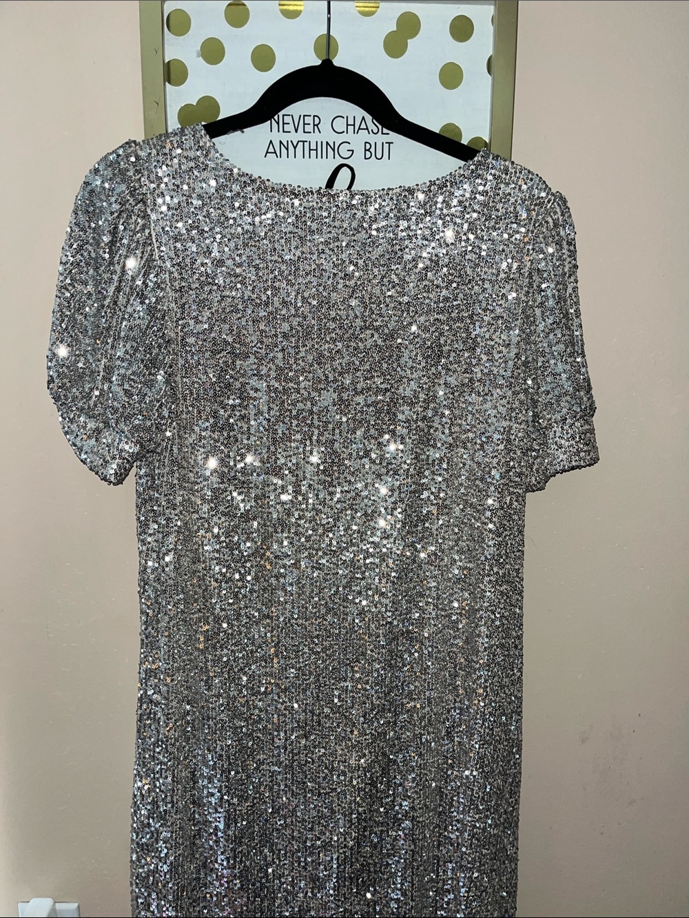 cable & gauge Sparkly Shift Dress Beige/Silver/Gold NWT — Size L - Picture 5 of 6